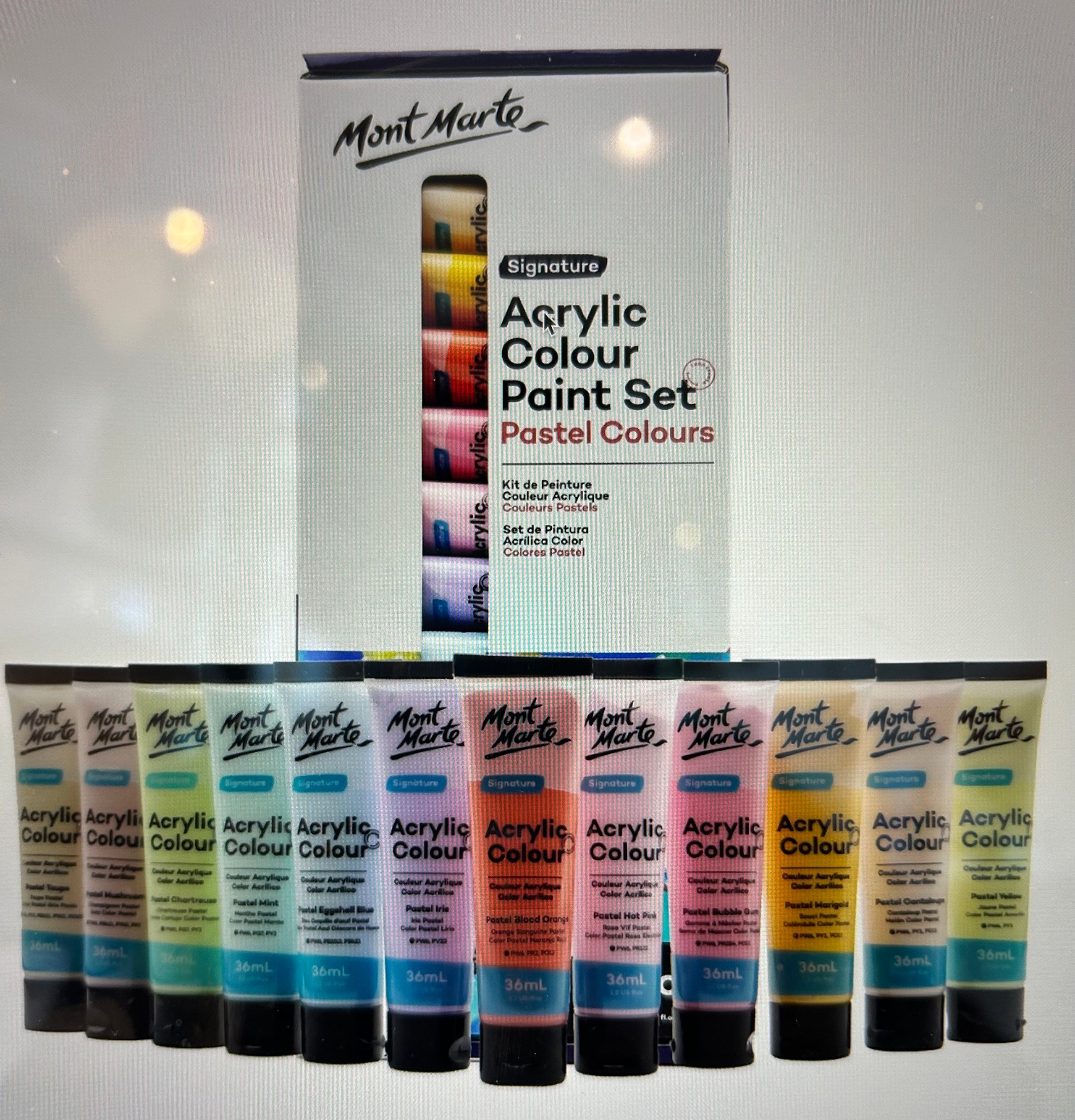 Mont Marte - Acrylic Color Pastel Paint Set Signature 12pc X 1.2 Fl.oz ...